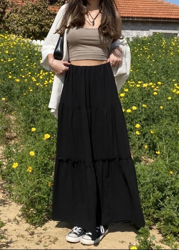 دامن زنانه مشکی نخی سه تیکه