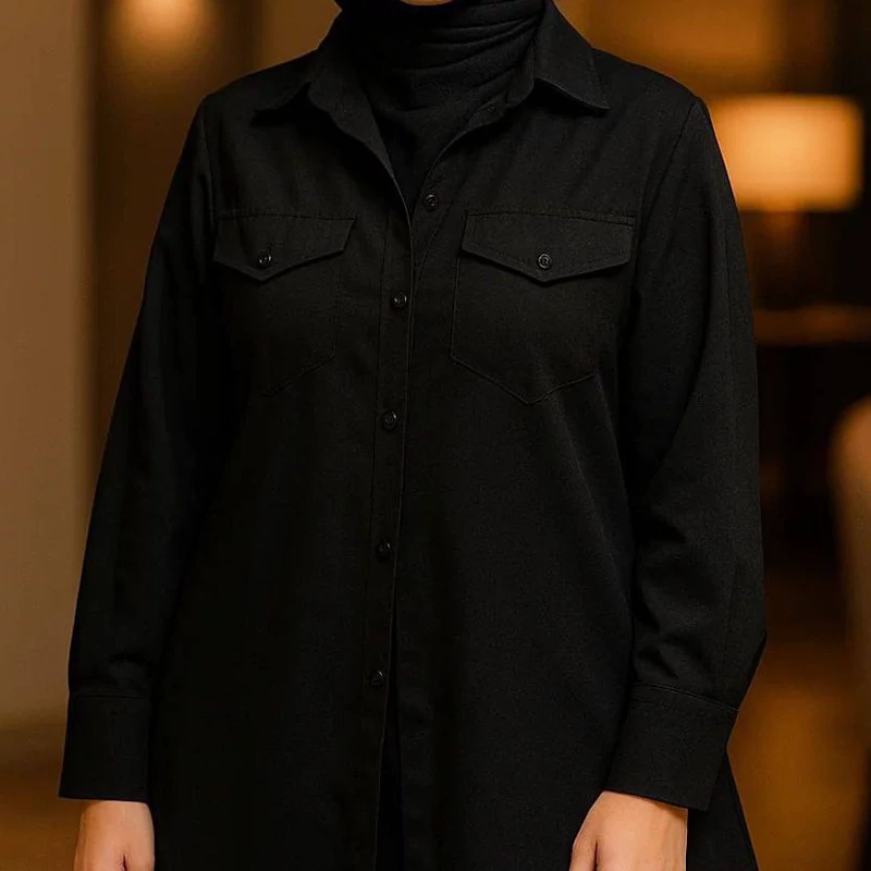شومیز زنانه ساده مشکی دکمه دار